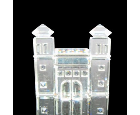 Clear crystal two towers building. Swarovski backstamp. 7474000023. This item has its original box: 2.75"H x 3.25"dia. Issued