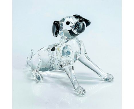 Clear faceted crystal figure of a playful puppy with black accents and ears. Part of the Peaceful Countryside collection. Swa