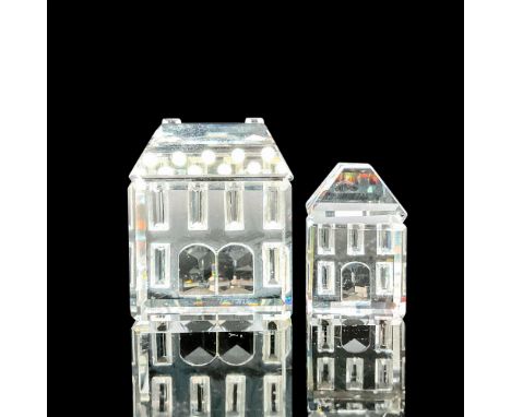 Set of 2, lead crystals part of the Silver Crystal City collection. Swarovski etched backstamp. Largest house measures: 1"L x