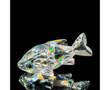 Clear faceted crystal figure of a goldfish with blue/green eyes. Swarovski mark. 7644 NR 000 002. This item has its original 