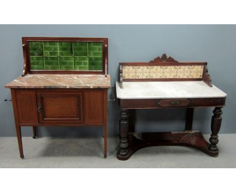 Bowman Brothers of London mahogany and marble with raised tile back washstand 