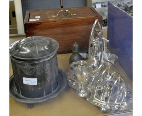 Silver plated breakfast tray, caddy and other items, 