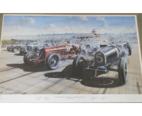 Ivan Berryman International Trophy Race Brooklands 1933 coloured print, signed in pencil, Limited Edition No 49/750 