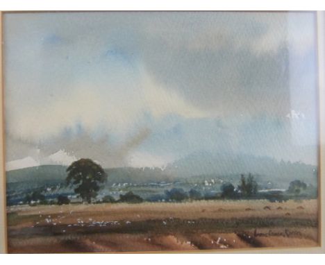 Constance Green watercolour A Misty Day In the Cotswolds signed with label verso for The Mall Galleries, exhibited R I 1981 