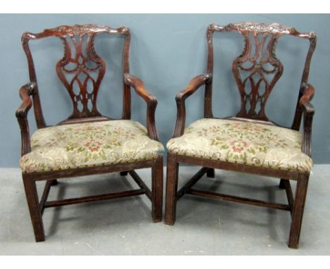 Pair of late 18th/early 19th century mahogany Chippendale style armchairs Upholstery worn and needs replacing, top rails have