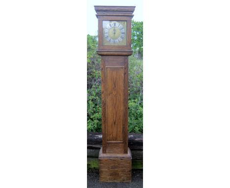 Oak thirty hour longcase clock by Webster Salop, brass face with silvered dial 