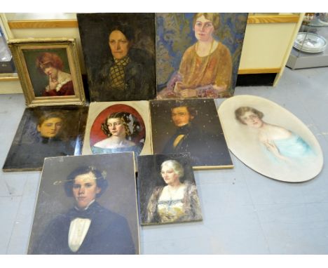 19th century portrait of a young woman and eight other portraits 