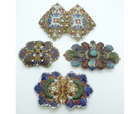 Four 19th/20thC champlevé enamel buckles including a Czech example&nbsp;