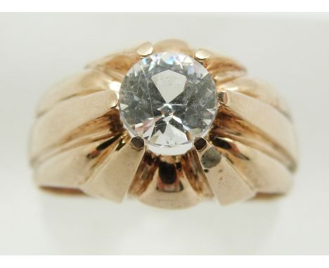A 9ct gold ring set with a cubic zirconia, 6.7g, size Q