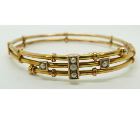 Victorian 9ct gold bangle set with seed pearls, 7.2g&nbsp;