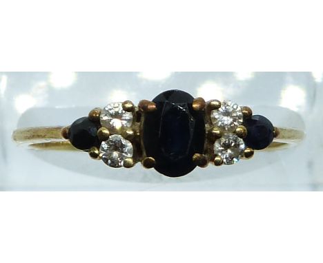 A 9ct gold ring set with sapphires and diamonds, 1.6g, size R