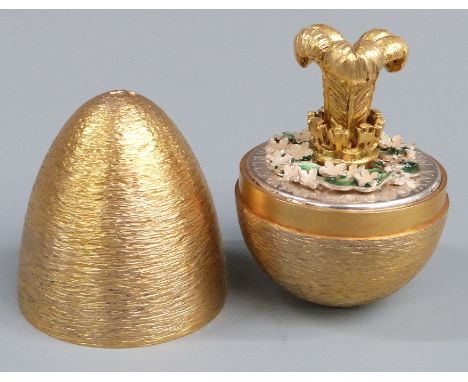 Stuart Devlin limited edtition hallmarked silver gilt Prince of Wales and Lady Diana Spencer egg with bark effect exterior an
