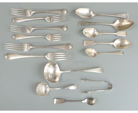 Georgian and later hallmarked silver cutlery comprising two table forks, four dessert forks London 1930, two dessert spoons, 