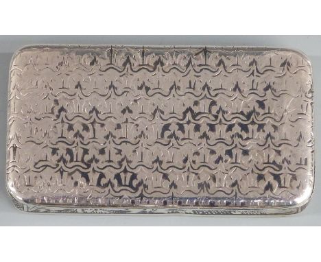 19thC French white metal snuff box with Niello decoration and gilt interior, length 6cm, weight 41g