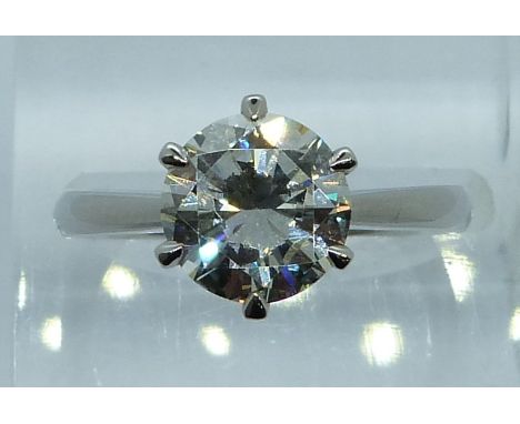 A platinum ring set with a modern round brilliant cut diamond of approximately 2.38ct, by Beards of Cheltenham, with GIA cert