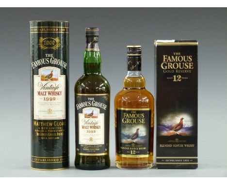 The Famous Grouse Vintage Malt Whisky,1992,&nbsp; 700ml, 40% vol, in original presentation tube and The Famous Grouse Gold Re