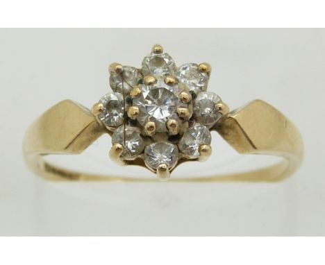 A 9ct gold ring set with paste in a cluster, 1.7g, size Q