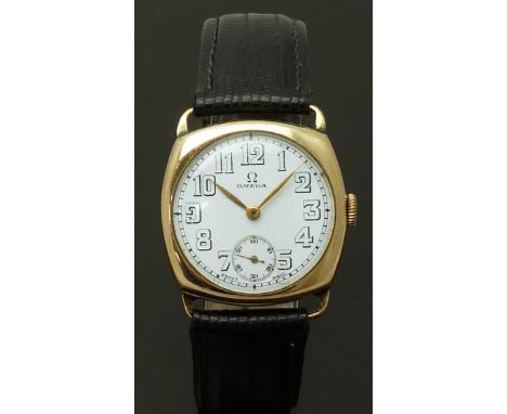 Omega 9ct gold gentleman's wristwatch ref. 8844267 with inset subsidiary seconds dial, black Arabic numerals, gold hands, whi