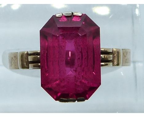Russian silver gilt ring set with a synthetic ruby, 3.8g, size Q