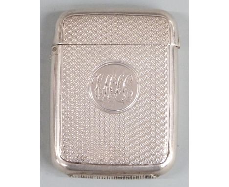Victorian hallmarked silver vesta case with engine turned decoration, London 1885 maker's mark CC, height 5cm, weight 27g