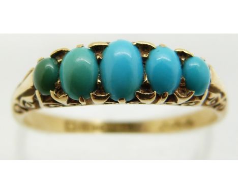 Victorian 18ct gold ring set with turquoise, Birmingham 1899, 3.3g, size Q/R