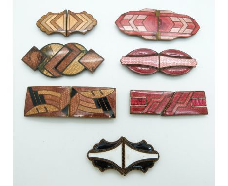 Seven Art Deco enamel buckles&nbsp;