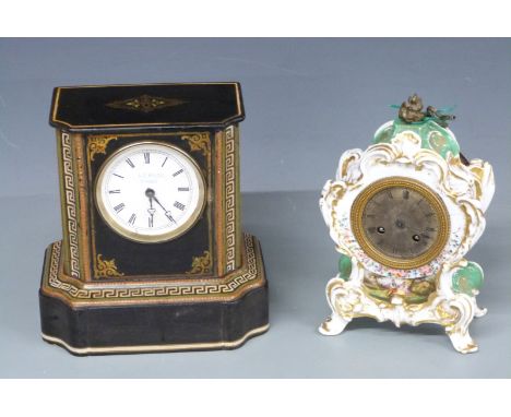 Two mantel clocks, one ceramic and one papier-mâché Paris example