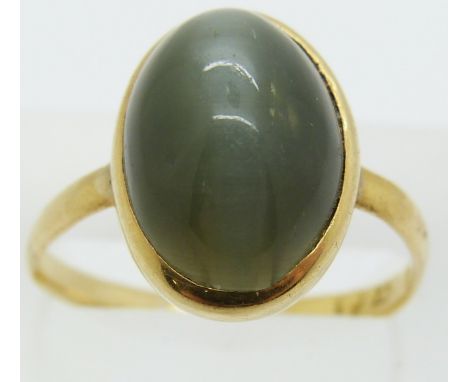 Victorian 22ct gold ring set with a chrysoberyl cabochon (cat's eye), Edinburgh, maker AB, 3.7g, size Q