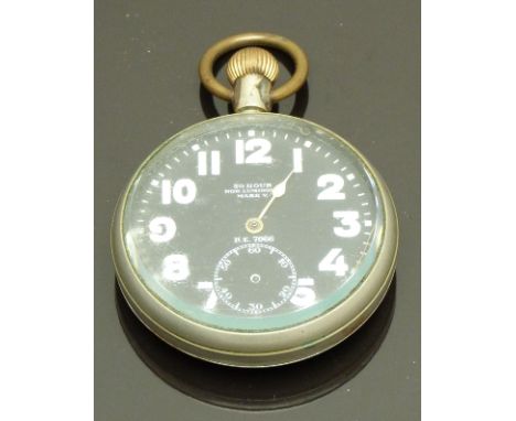 Doxa WWI Royal Flying Corps Mark V keyless winding open faced cockpit or pocket watch with subsidiary seconds dial, gold hand