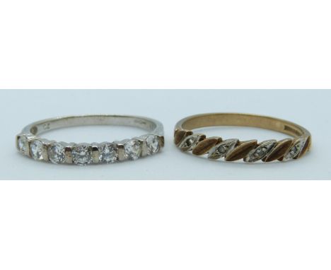 A 9ct white gold ring set with cubic zirconia and another 9ct gold ring set with diamonds, 3.6g, size P/Q