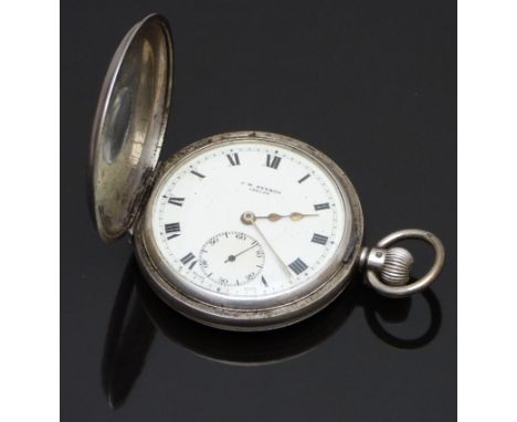 J W Benson hallmarked silver keyless winding half hunter pocket watch&nbsp;with inset subsidiary seconds dial, gold hands, bl