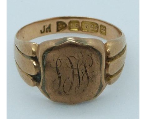 Victorian 15ct rose gold signet ring, Chester 1900, 4.2g, size N/O