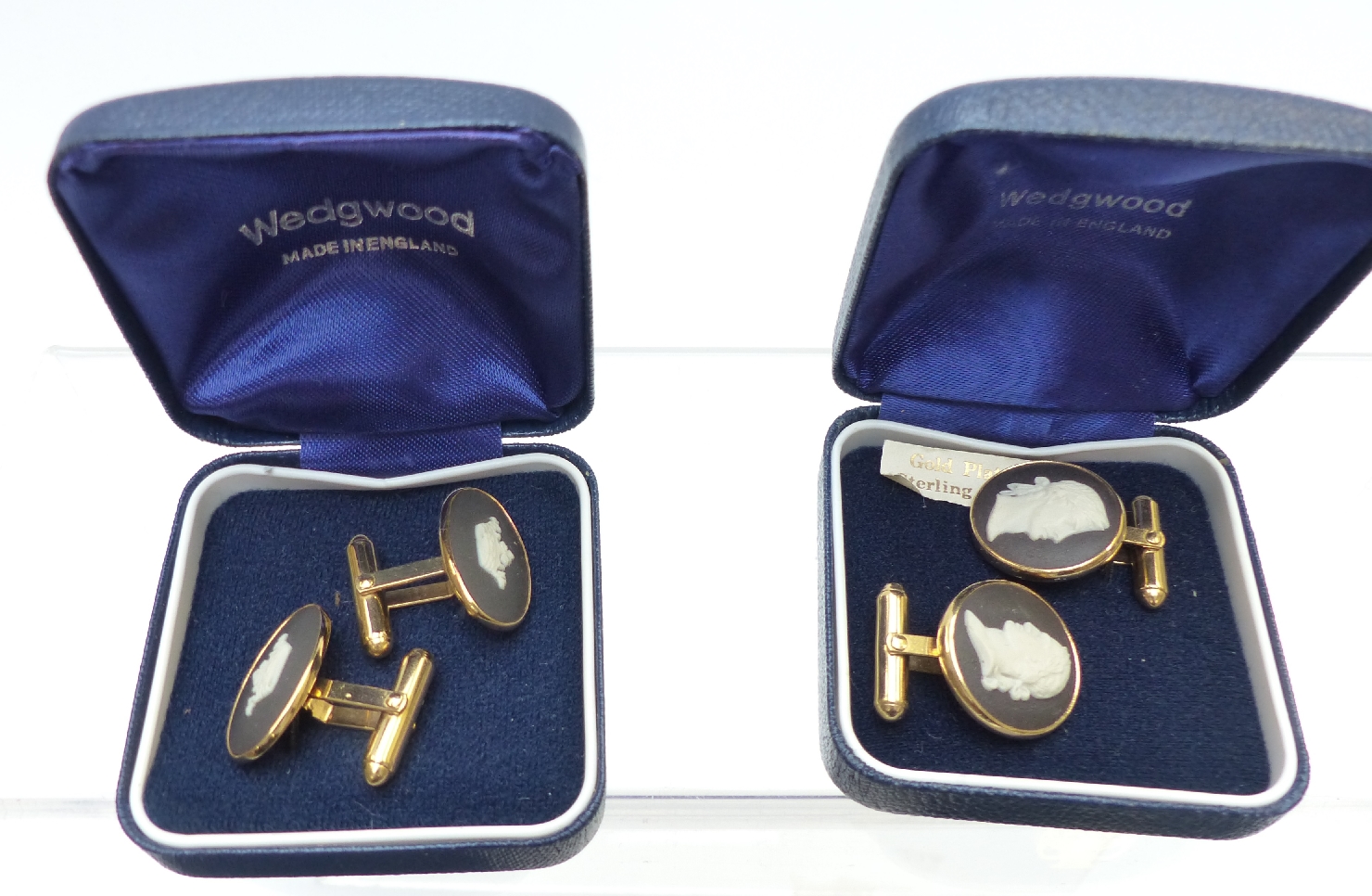A pair of silver gilt Wedgwood cufflinks, three other pairs of Wedgwood