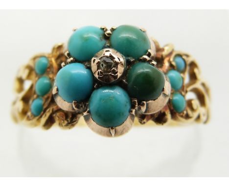 Victorian ring set with a diamond and turquoise, 2.8g, size O