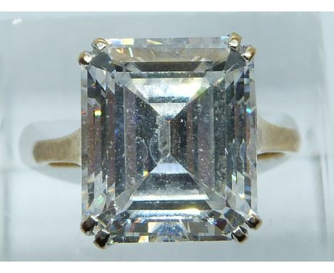 A 9ct gold ring set with and emerald cut cubic zirconia, 6.2g, size N/O