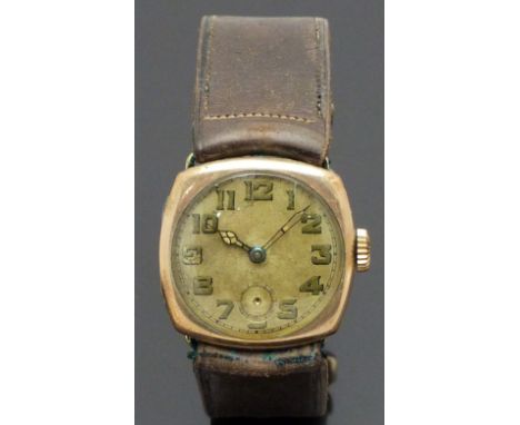 Cyma 9ct gold gentleman's wristwatch REF. 26470 with date aperture, gold hands and baton markers, silver dial and signed 18 j