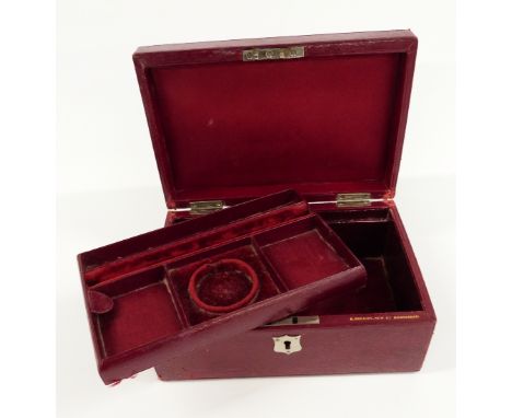 A vintage tooled red leather jewellery box by K.Greaves, New Street, Birmingham&nbsp;