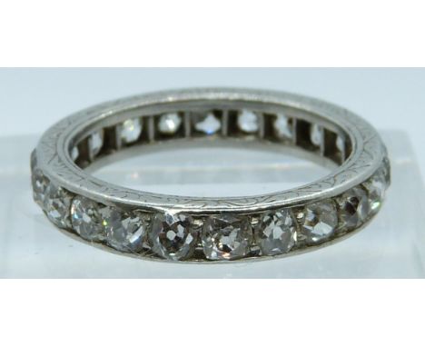 Art Deco platinum eternity ring set with 22 old cut diamonds, each approximately 0.1ct, 4g, size K