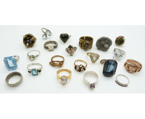 A collection of rings including Monet, Victorian shell ring, silver, coin, knot, paste etc&nbsp;