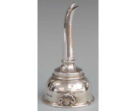 Hallmarked silver Georgian style wine funnel, Birmingham 1985 maker&nbsp;Laurence R Watson &amp; Co, length 13cm, weight 75g