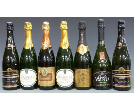 Seven bottles of sparkling wine comprising five bottles of Vouvray including Chateau De Valmer, Jean-Paul Couamais and Désiré