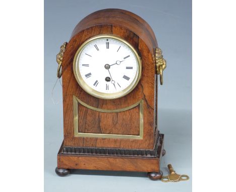 19thC rosewood and gilt metal mounted mantel clock with white enamel Roman dial and Breguet style hands, raised on bun feet&n