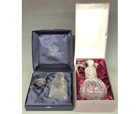 Francis Howard plated cut glass decanter with mask spout and dragon finial handle in fitted box together with a Stuart Crysta