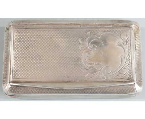 19thC French white metal snuff box with engine turned decoration, length 7.5cm, weight 52g