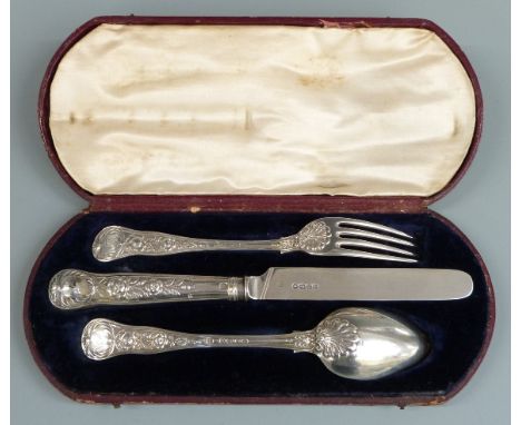 Cased Victorian hallmarked silver presentation knife, fork and spoon set, London 1849/1852, weight 116g all in