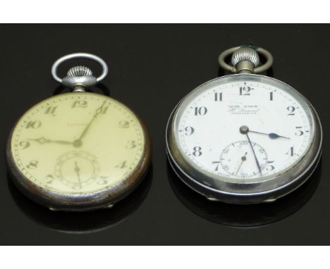 Two keyless winding open faced pocket watches one Zenith the other H Samual Acme Junior both with subsidiary seconds dials, b