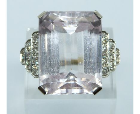 Art Deco&nbsp;18ct white gold&nbsp;ring set with an emerald cut morganite of approximately 26.6cts and with&nbsp; diamonds to