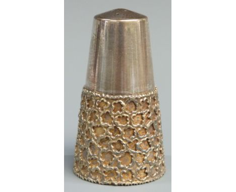 Stuart Devlin hallmarked silver pepper with gilt textured lower body, London 1981, height 7cm, weight 78g