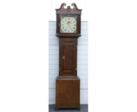 Anthony Pozzi Wotton Bassett 19thC 30 hour duration longcase clock, the oak case with quarter reeded pillar decoration&nbsp;a