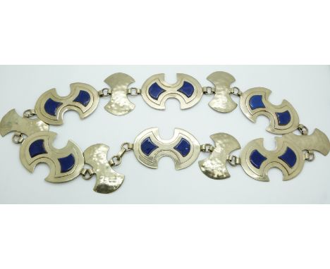 Helen Newman of Stroud hammered nickel or similar and blue enamel belt